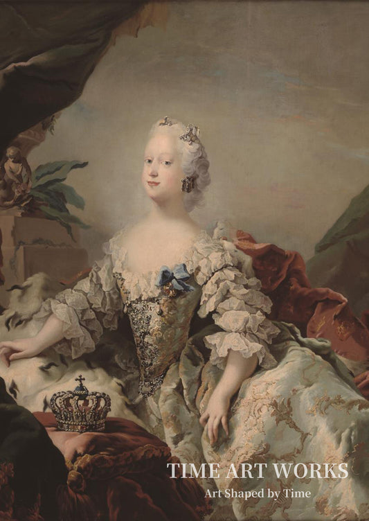 フリードリヒ5世の最初の王妃ルイーズの戴冠式衣装姿の肖像（Portræt af Louise, Frederik V's første dronning, i salvingsdragt）— ピロ、CG（Pilo, C.G.）