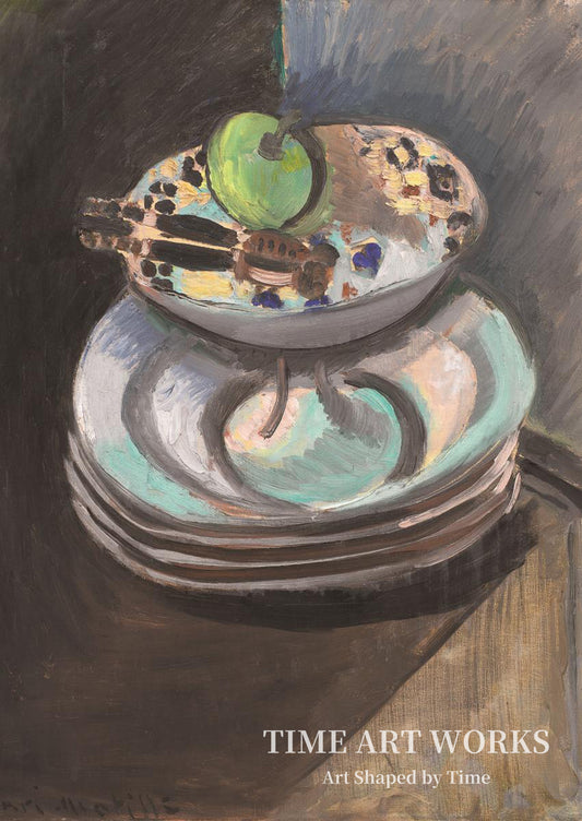 フルーツボウルとくるみ割り器を添えたアレンジメント（Opstilling med frugtskål og nøddeknækker）— マティス、アンリ（Matisse, Henri）