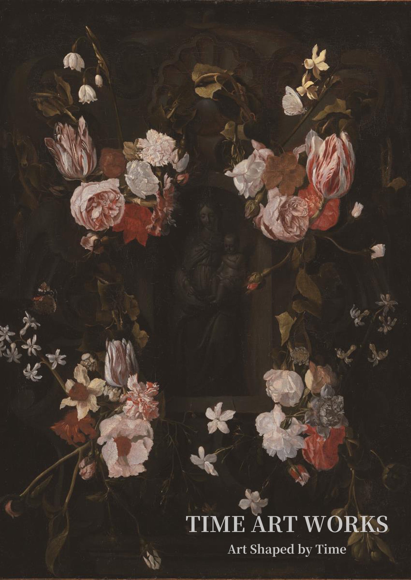 花に囲まれた聖母像（En blomsterkranset niche med en stenfigur af Madonna）— 作者不明 フランドル 17世紀（Ubekendt flamsk 1600-tallet）