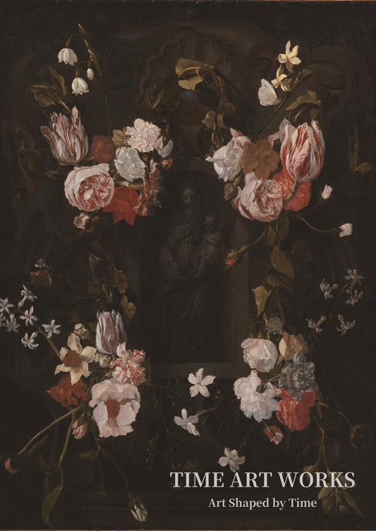 花に囲まれた聖母像（En blomsterkranset niche med en stenfigur af Madonna）— 作者不明 フランドル 17世紀（Ubekendt flamsk 1600-tallet）