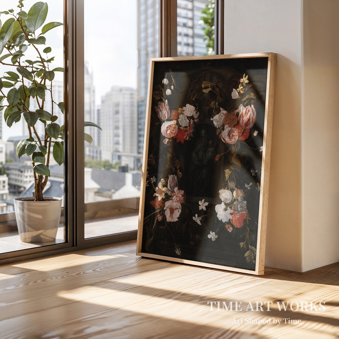 花に囲まれた聖母像（En blomsterkranset niche med en stenfigur af Madonna）— 作者不明 フランドル 17世紀（Ubekendt flamsk 1600-tallet）