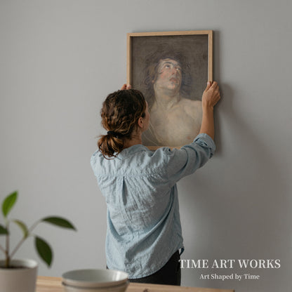 上を見上げる若い男性の頭部を描いた作品（Studiehoved af en ung mand, som ser opad. Skt. Sebastian）— ダイク、アンソニー・ヴァン（Dyck, Anthony van）