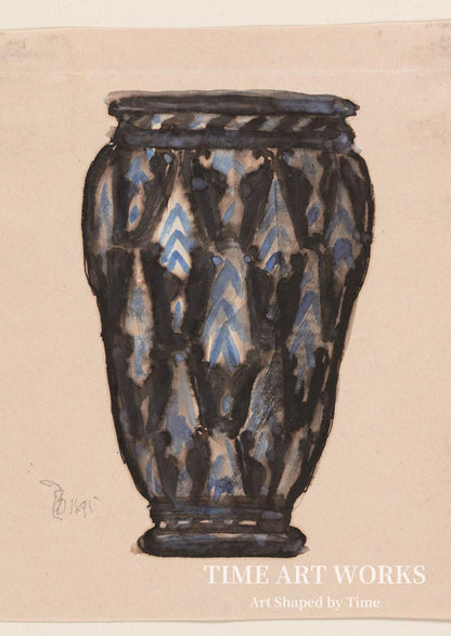 青と黒の装飾が施された壺の習作（Studie til krukke med blå og sort ornamentik）— ビンデスボエル、トールヴァルド（Bindesbøll, Thorvald）