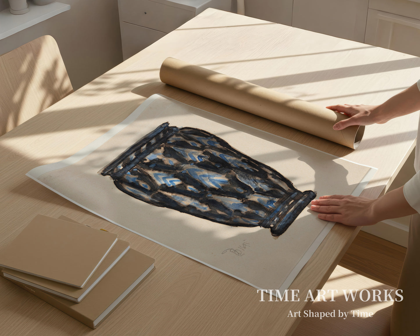 青と黒の装飾が施された壺の習作（Studie til krukke med blå og sort ornamentik）— ビンデスボエル、トールヴァルド（Bindesbøll, Thorvald）