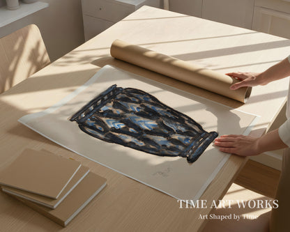 青と黒の装飾が施された壺の習作（Studie til krukke med blå og sort ornamentik）— ビンデスボエル、トールヴァルド（Bindesbøll, Thorvald）